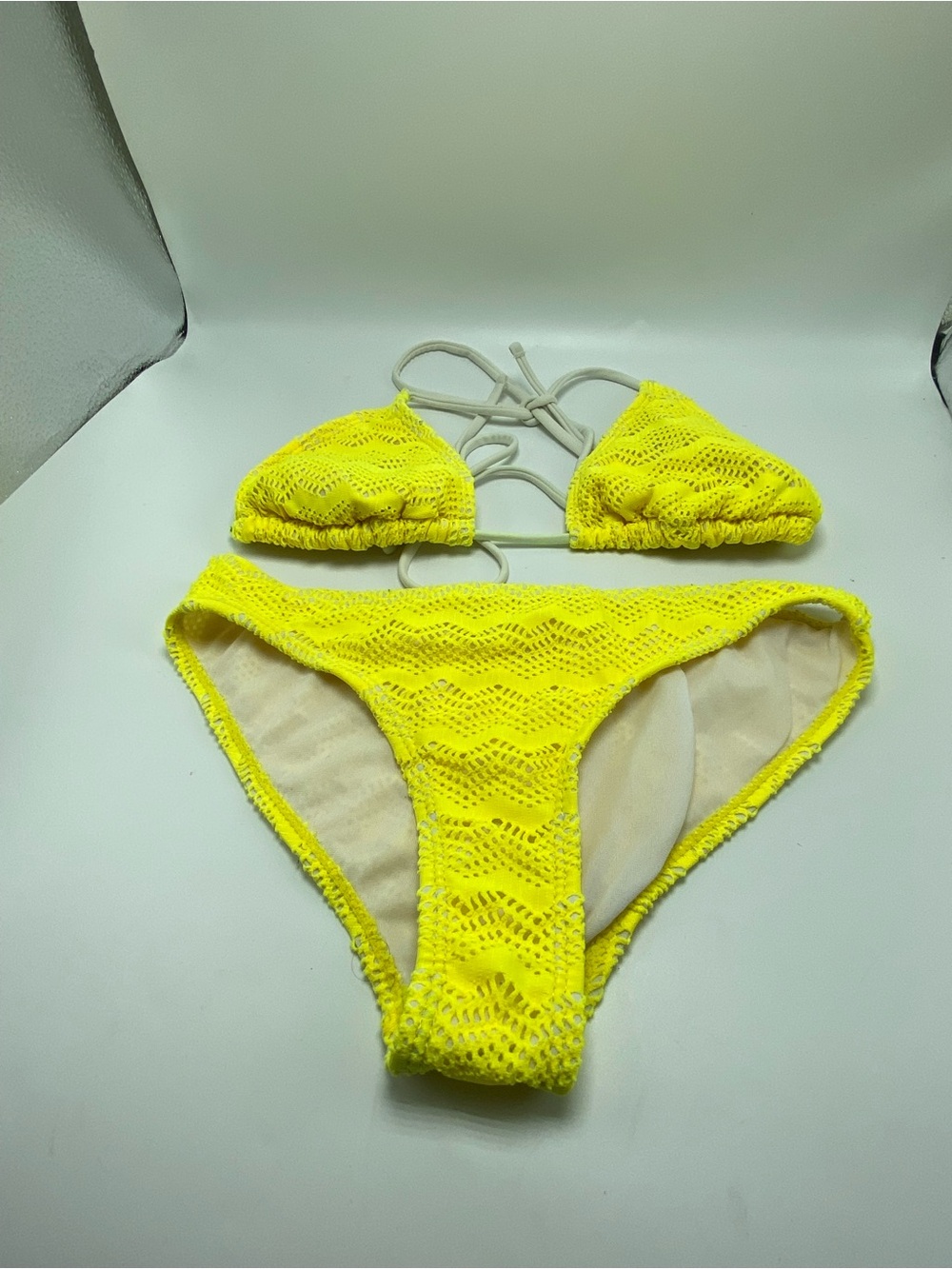 Yellow Crochet Triangle Bikini Set - Kids Matching Sets